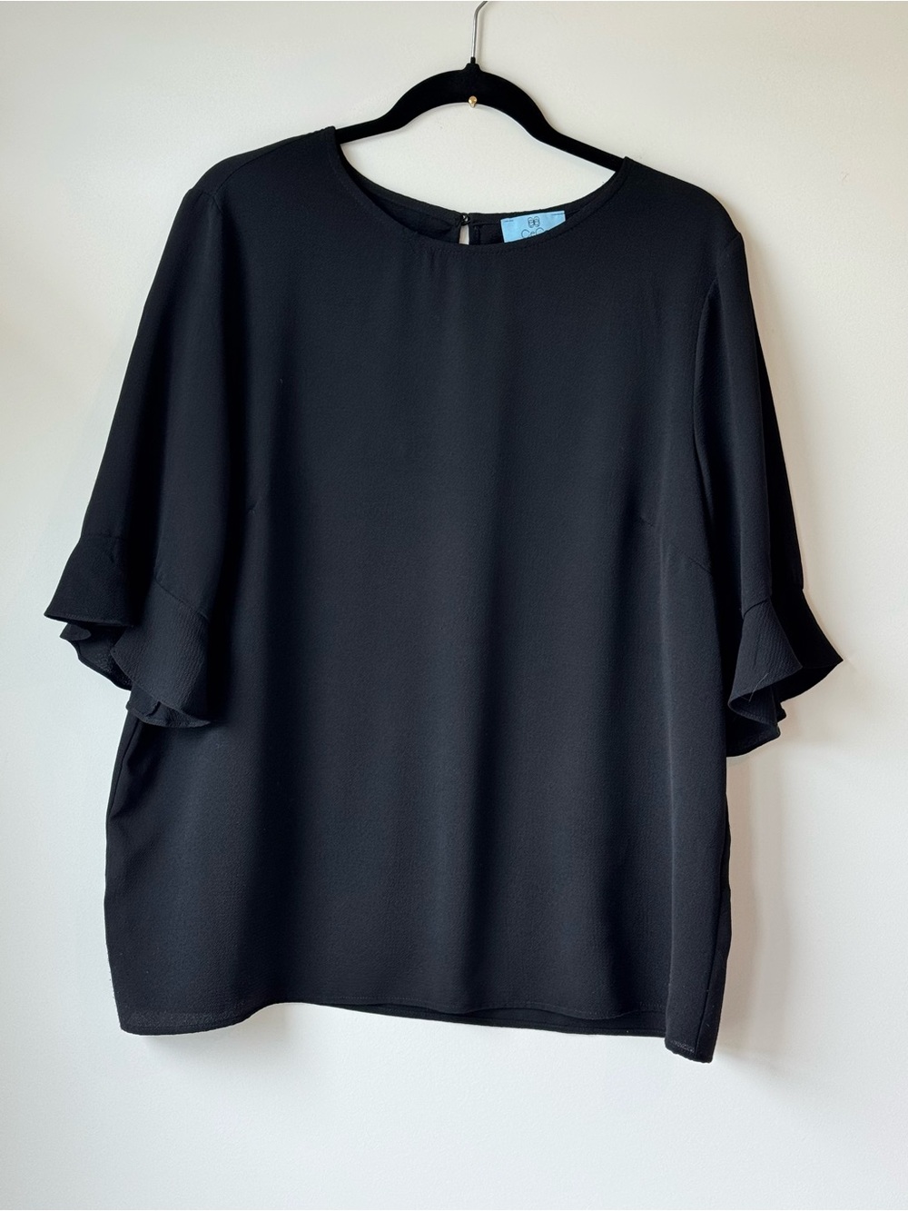 CeCe Black Flutter Sleeve Blouse XL Short Sleeve Textured Career Top